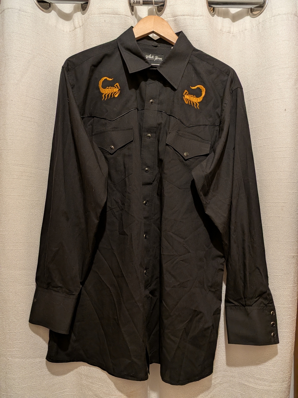 White Horse Black Western Shirt with Gold Scorpion Embroidery Size XL Snap - Picture 4 of 15